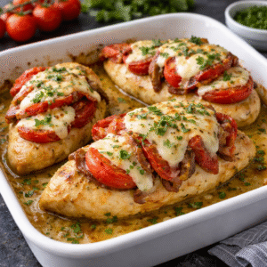 Chicken Breast with Bacon, Tomato and Mozzarella (Oven-Baked)