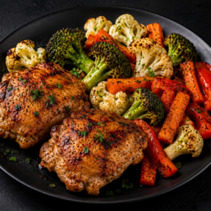 Grilled Chicken Tights with Roasted Vegetables